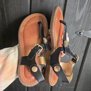 Tommy Hilfiger Bennia Sandals Size 5M Black & Brown Ankle Strap Flip Flop